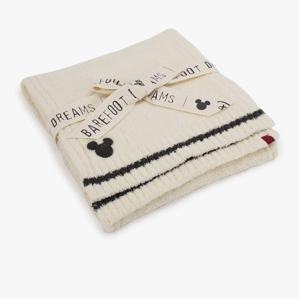Disney Parks Barefoot Dreams Mickey Mouse Scarf Cream Black New Super Soft NWT